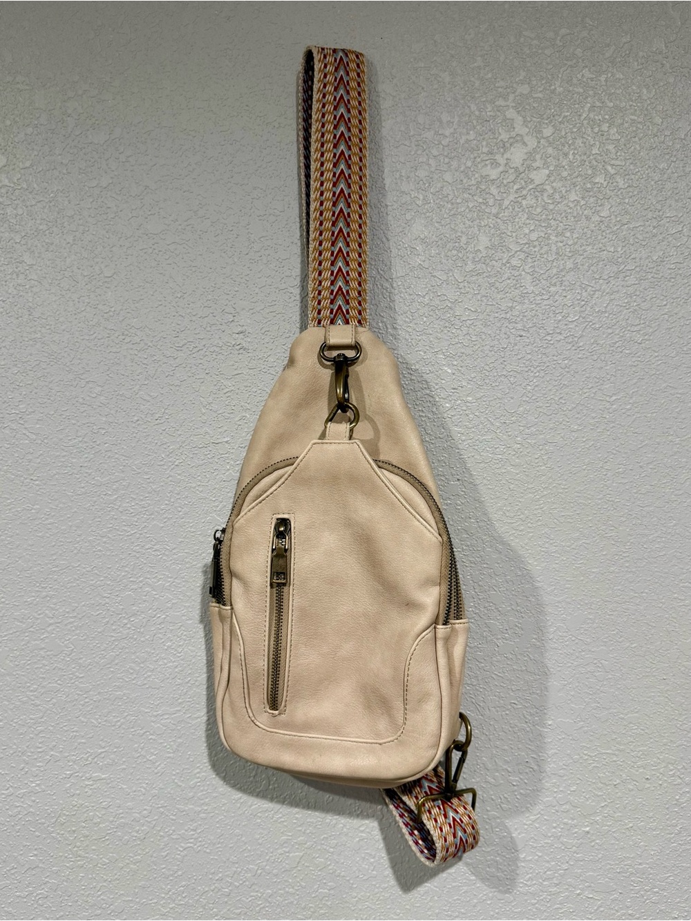 Altar'd State Cream Crossbody Sling with Multicolor Woven Strap